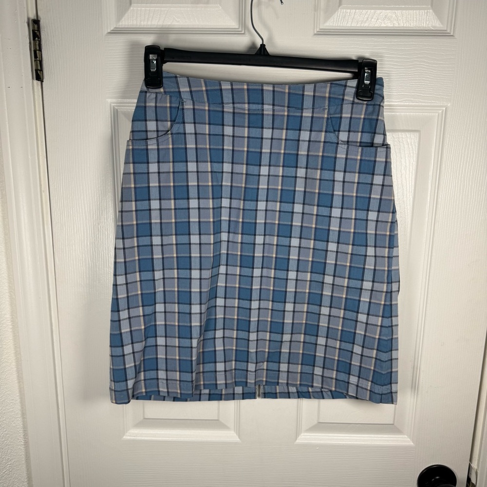 Cherokee Blue and Gray Plaid Pencil Skirt